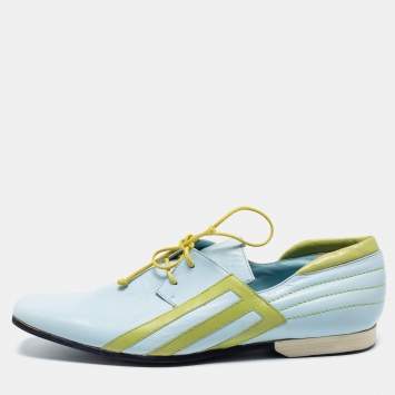 Pre Owned Etro Green/Blue Leather Lace Oxfords Size 39