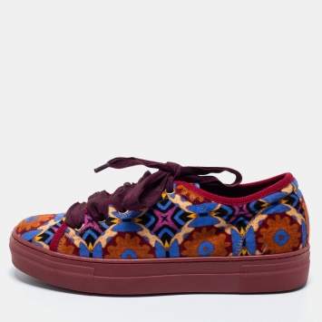 Pre Owned Etro Multicolor Fabric Lace Up Sneakers Size 37