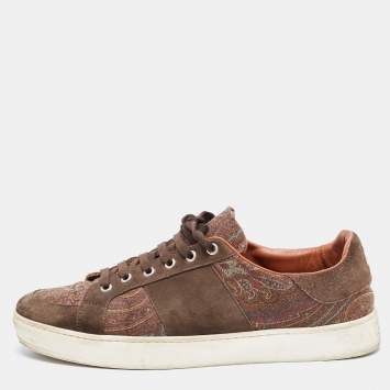 Pre Owned Etro Brown Brocade Fabric and Suede Low Top Sneakers Size 44