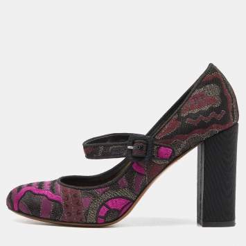 Pre Owned Etro Purple/Black Brocade Fabric Block Heel Pumps Size 37