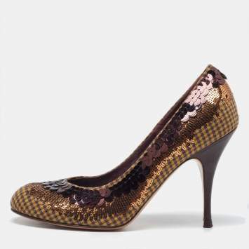 Pre Owned Etro Brown Sequins and Sequins Round Toe Pumps Size 40