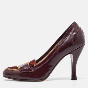 Pre Owned Etro Burgundy/Red Leather and Velvet Pumps Size 36