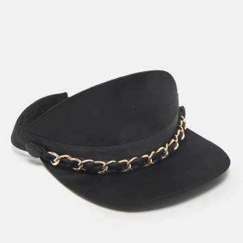 Pre Owned Eugenia Kim Black Chain Embellished Satin Visor