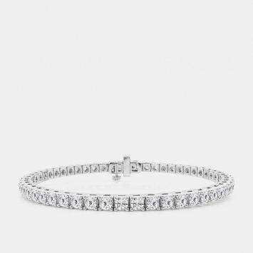 14K White Gold Round Lab Grown Diamond Four Prong Box Tennis Bracelet (5 ctw)