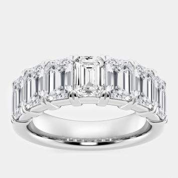 Pre Owned 14K White Gold Emerald Lab Grown Diamond Seven-Stone Anniversary Band US 7 (5 ctw) 