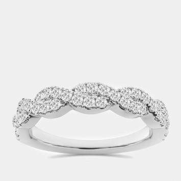 Pre Owned 14K White Gold Round Lab Grown Diamond Twist Wedding Band US 7 (1/2 ctw) 