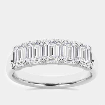 Pre Owned 14K White Gold Emerald Lab Grown Diamond Five-Stone Anniversary Band US 7 (2 ctw) 