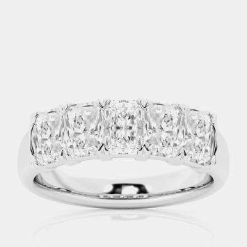 Pre Owned 14K White Gold Elongated Cushion Lab Grown Diamond Five-Stone Anniversary Band US 7 (4 ctw) 