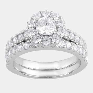 Pre Owned 2ct 14k White Gold Lab Grown Diamond Bridal Ring Set US 7