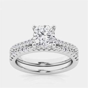 Pre Owned 2 ct 14k White Gold Lab Grown Diamond Bridal Ring Set US 7