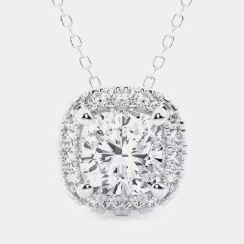 Pre Owned 0.95ct 14k White Gold Lab Grown Diamond Halo Pendant
