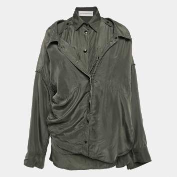 Pre Owned Faith Connexion Green Khaki Silk Double Layer Oversized Shirt XS