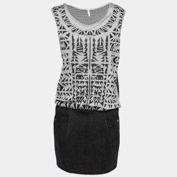 Pre Owned Faith Connexion Monochrome Abstract Print Jersey Mesh Back Sleeveless Tank Dress M