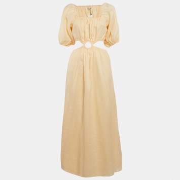 مملوكة مسبقًا Faithfull The Brand Orange Linen Cut-Out Trianita Maxi Dress M