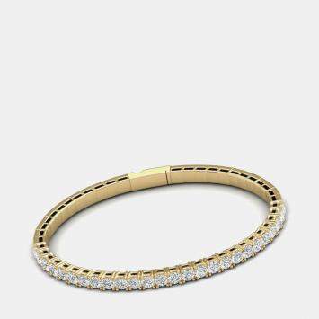 Pre Owned 14K Yellow Gold Lab Grown Diamond Straight Line Flexible Bangle 18 inches (5.00 Ct)