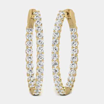 Pre Owned 14K Yellow Gold Lab Grown Diamond Inside Out Hoop Earrings (3.00 Ct)