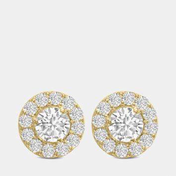 Pre Owned 14K Yellow Gold Lab Grown Diamond Halo Earrings (2.00 Ct)