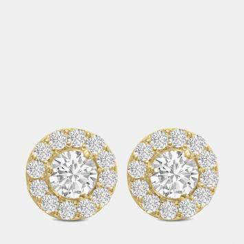 Pre Owned 14K Yellow Gold Lab Grown Diamond Halo Earrings (3.00 Ct)
