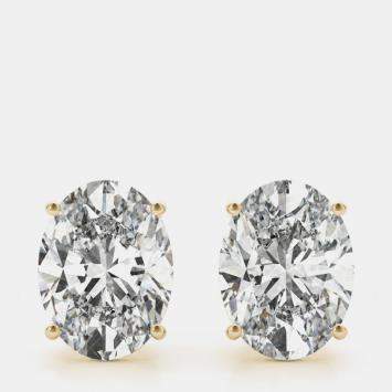 Pre Owned 14K Yellow Gold Oval Shaped Lab Grown Diamond Earring Studs (3.00 Ct)