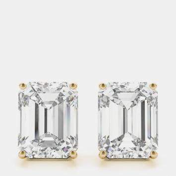 14K Yellow Gold Emerald Shaped Lab Grown Diamond Earring Studs (3.00 Ct)