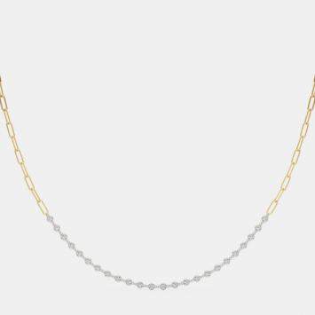 Pre Owned 14K Yellow and White Gold Lab Grown Diamond By the Yard Necklace with Paperclip Chain (2.00 Ct)
