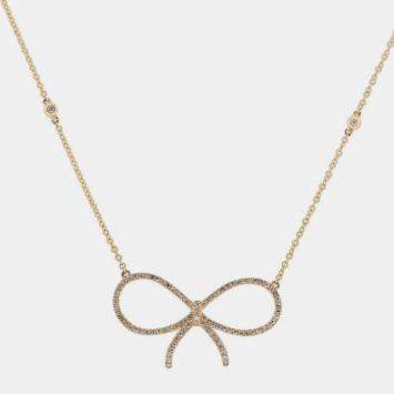 Pre Owned 14K Yellow Gold Lab Grown Diamond Bow Necklace