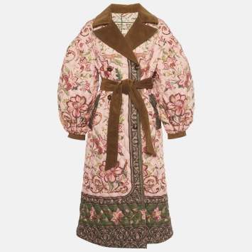 Pre Owned Farm Rio X Barbour Pink Printed Synthetic Quilted Coat XS