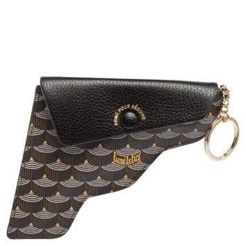 Pre Owned Faure Le Page Black/Brown Coated Canvas and Leather Pouch Keychain