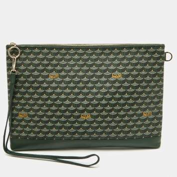 Pre Owned Faure Le Page Green Coated Canvas and Leather Wristlet Clutch