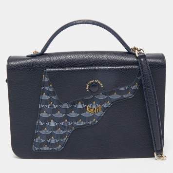 Pre Owned Faure Le Page Blue Leather Calibre 21 Top Handle Bag