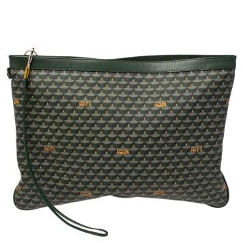Pre Owned Faure Le Page Green Coated Canvas Ecailles 41 Portfolio Bag