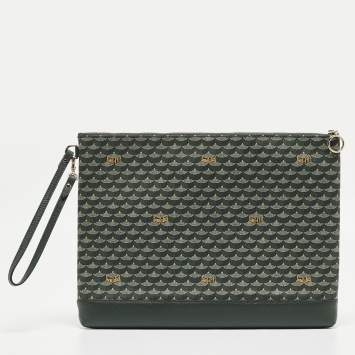 Pre Owned Faure Le Page Green Coated Canvas Ecailles 41 Portfolio Bag