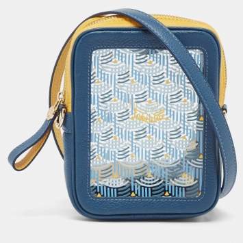 Pre Owned Faure Le Page Blue/Yellow Leather and PVC Phone Pouch Crossbody Bag