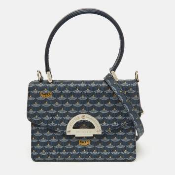 Faure Le Page Blue Coated Canvas and Leather Parade Soft 19 Top Handle Bag