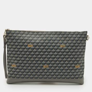 Pre Owned Faure Le Page Grey Coated Canvas and Leather Wristlet Pouch