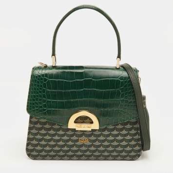 Pre Owned Faure Le Page Parade Green Coated Canvas and Alligator Top Handle Bag