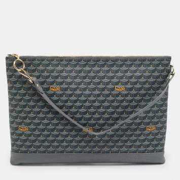 مملوكة مسبقًا Faure Le Page Gris Acier Scale Coated Canvas Pochette Zip 33