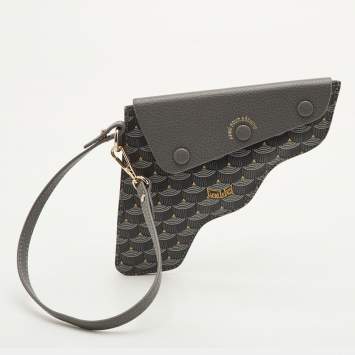 Pre Owned Faure Le Page Calibre 22 Grey Coated Canvas and Leather Wristlet Pouch