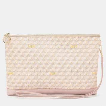 Pre Owned Faure Le Page Pink/Peack Coated Canvas and Leather Wristlet Clutch