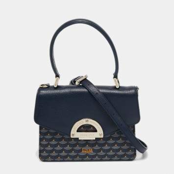 Pre Owned Faure Le Page Navy Blue Coated Canvas and Leather Parade Top Handle Bag 