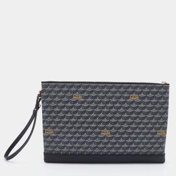 Pre Owned Faure Le Page Black Coated Canvas and Leather Wristlet Clutch