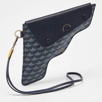 Pre Owned Faure Le Page Blue Coated Canvas Caliber 18 Wristlet Pouch