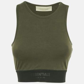 Pre Owned Fear of God Essentials Military Green Cotton Knit Sport Tank Top S