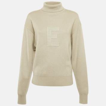 مملوكة مسبقًا Essentials Fear of God Beige Logo Applique Knit Turtleneck Sweater S