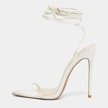 Pre Owned Femme LA White Leather Ankle Tie  Up Sandals Size 39
