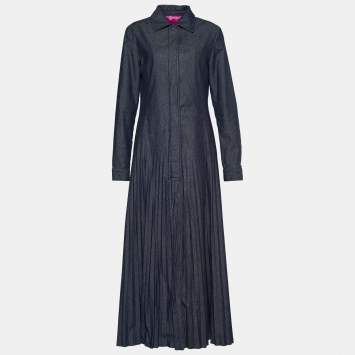 Pre Owned Fendi Jeans Vintage Blue Denim Pleated Long Coat M