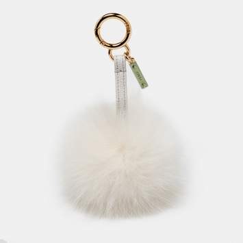 Pre Owned Fendi White Fox Fur Pom Pom Bag Charm