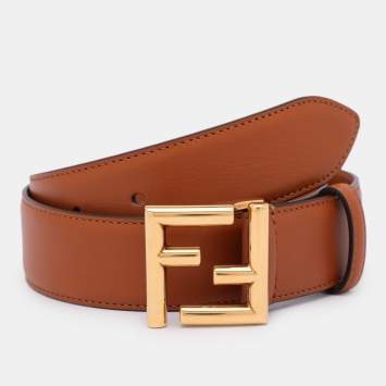 Pre Owned Fendi Brown Leather FF Waist Belt 70CM