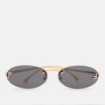 Pre Owned Fendi Gold Tone/Black FE4075US Fendi First Oval Sunglass