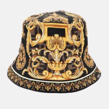 Pre Owned Fendi X Versace Multicolor FF Baroque Print Silk Bucket Hat